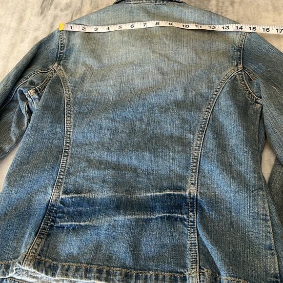 H&M LOGG Women's Denim Jacket Size 6 Distressed Blazer Pockets Utility - Picture 12 of 12